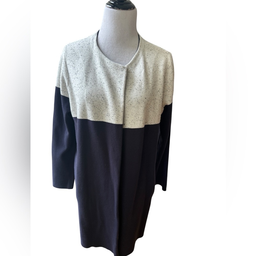 Ann Taylor Cardigan Size L Very Dark Navy Open Front Pockets Career Casual